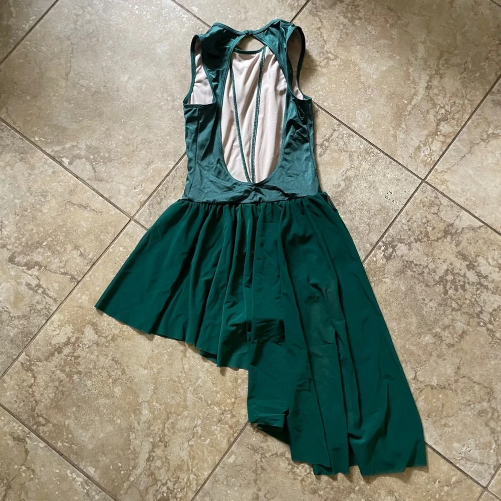 Balera Emerald Green Lyrical Dance Costume Dress Mesh Inset MA Medium Adult